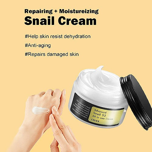COSRX Advanced Snail 92 Crema tutto in uno, 3,53 oz/100 g | Secrezione idratante della mucina di lumaca filtrata al 92% | Idratante viso, lunga durata, idratazione profonda e intensa, 100 g