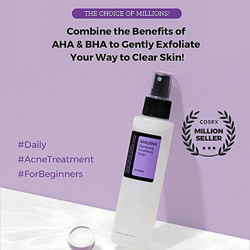 COSRX AHA/BHA Clarifying Treatment Toner | AHA/BHA Chiarificatore Trattamento Tonico spray esfoliante viso per punti bianchi, pori e pelle irregolare, 5.07 fl.oz / 150ml